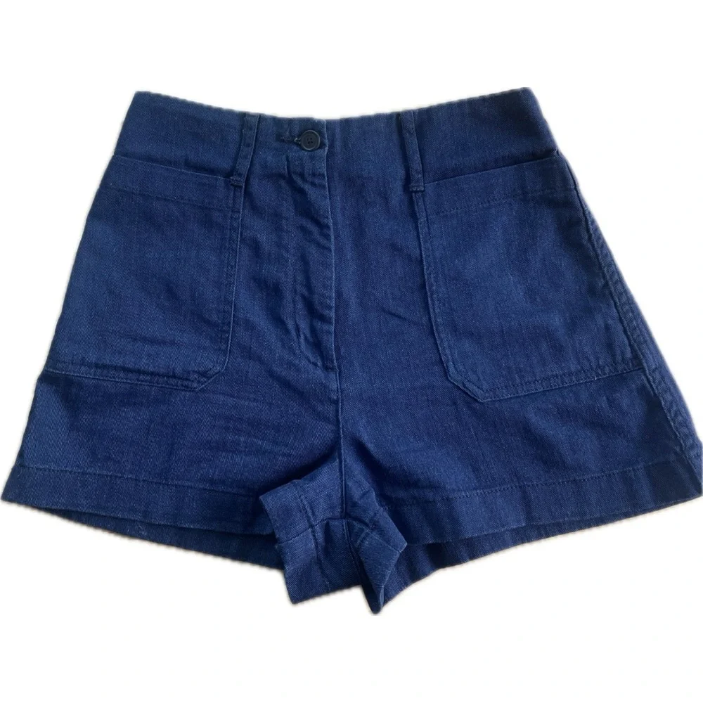 WILFRED FREE | S / 4 | Aritzia Naves Shorts High Rise Dark Indigo 100% Cotton